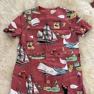 N. Tuc Tony Sarg whaling print cotton shift dress, Nantucket red, 4